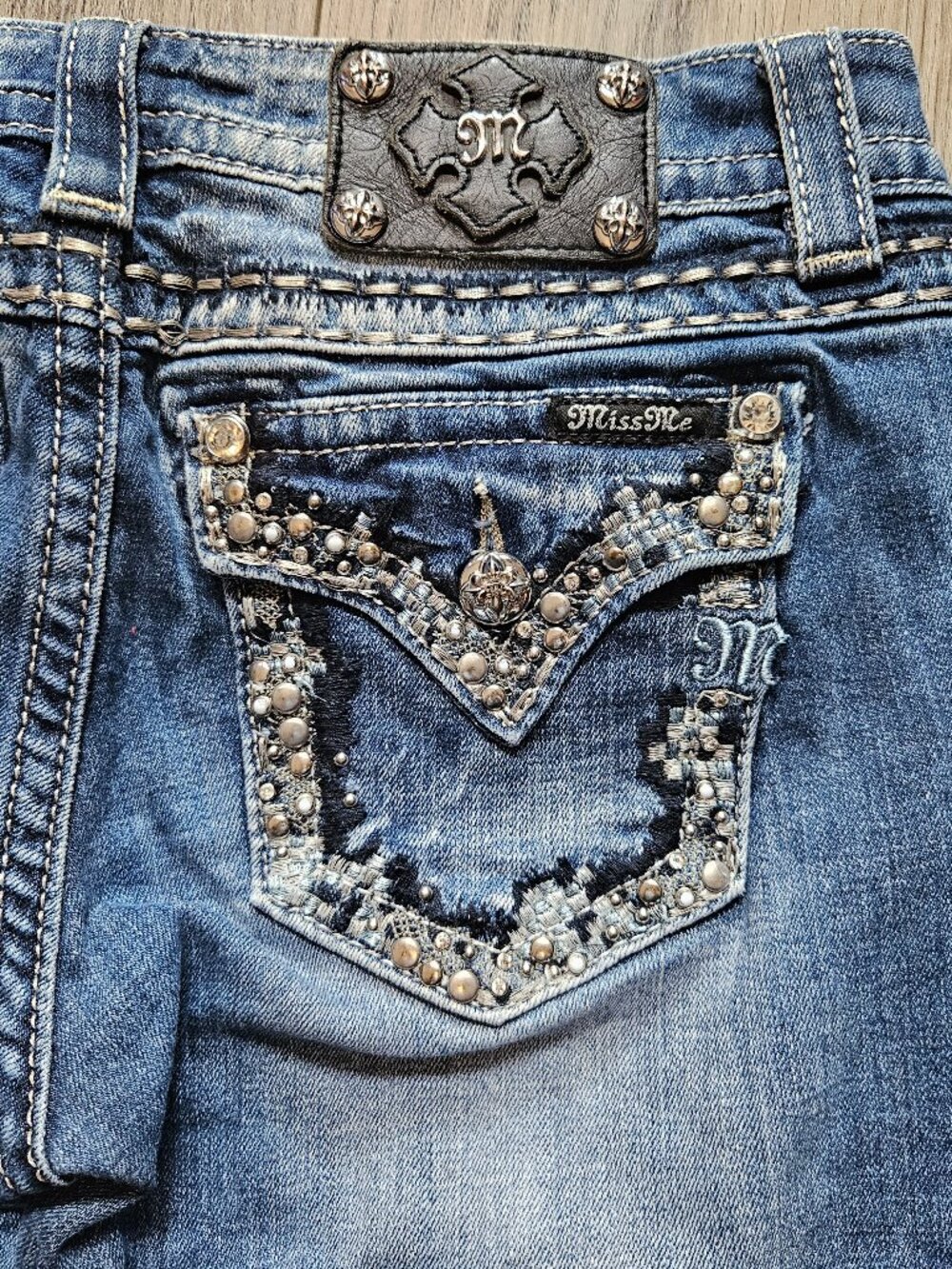 Miss Me Medium Blue Rhinestone Embellished Skinny Jeans - Picture 7 of 13